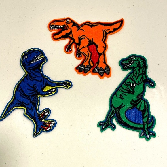 Dinosaur Embroidered Patches Set - Blue, Green, Orange - Picture 1 of 7